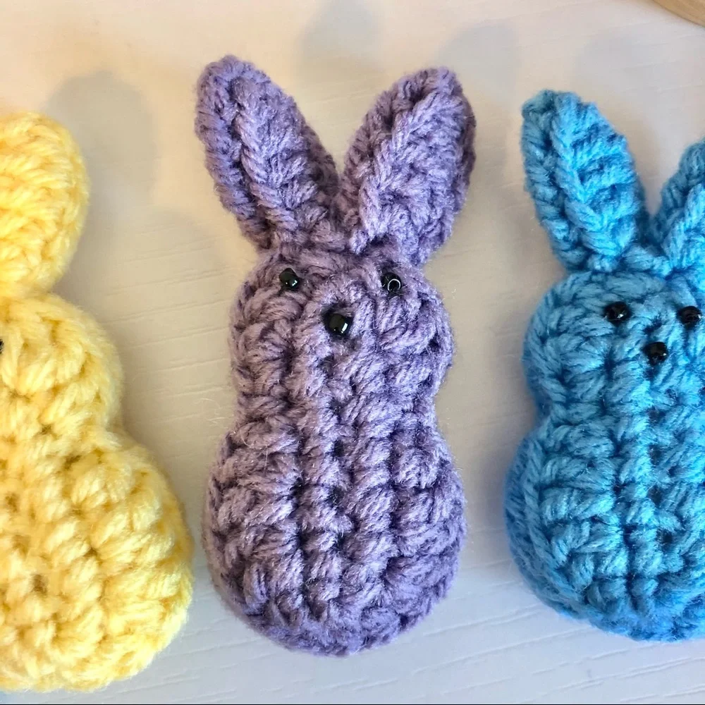 Hand Crafted Crocheted Easter Bunny Peeps handmade set of 5 stuffed animals - Picture 7 of 9